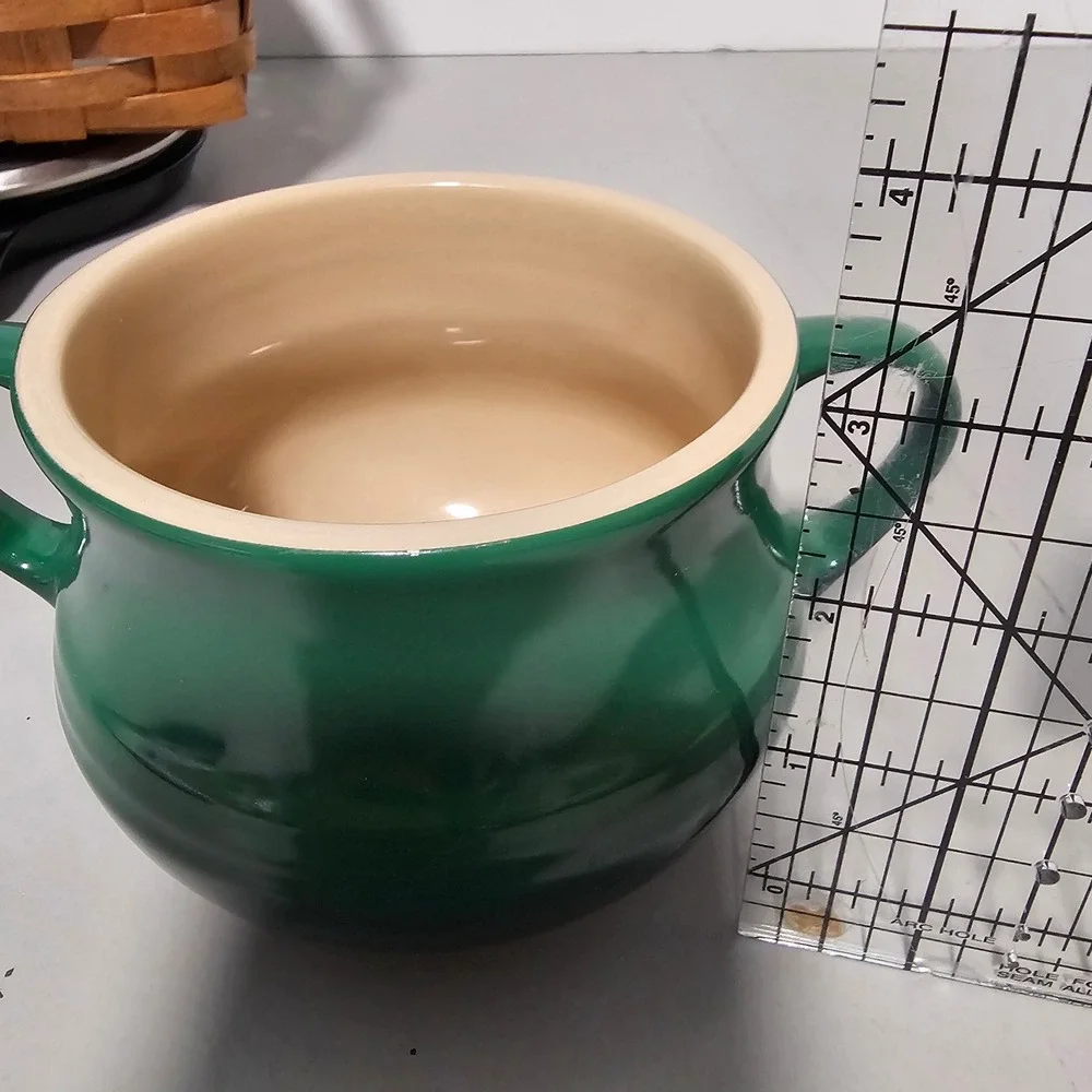 Le Creuset Soup Bowl Crock Green Ombre Double Handle Stoneware 4.25